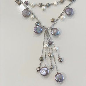Vintage Y2K L'Oliphant Necklace Freshwater Pearls Blue White Layered